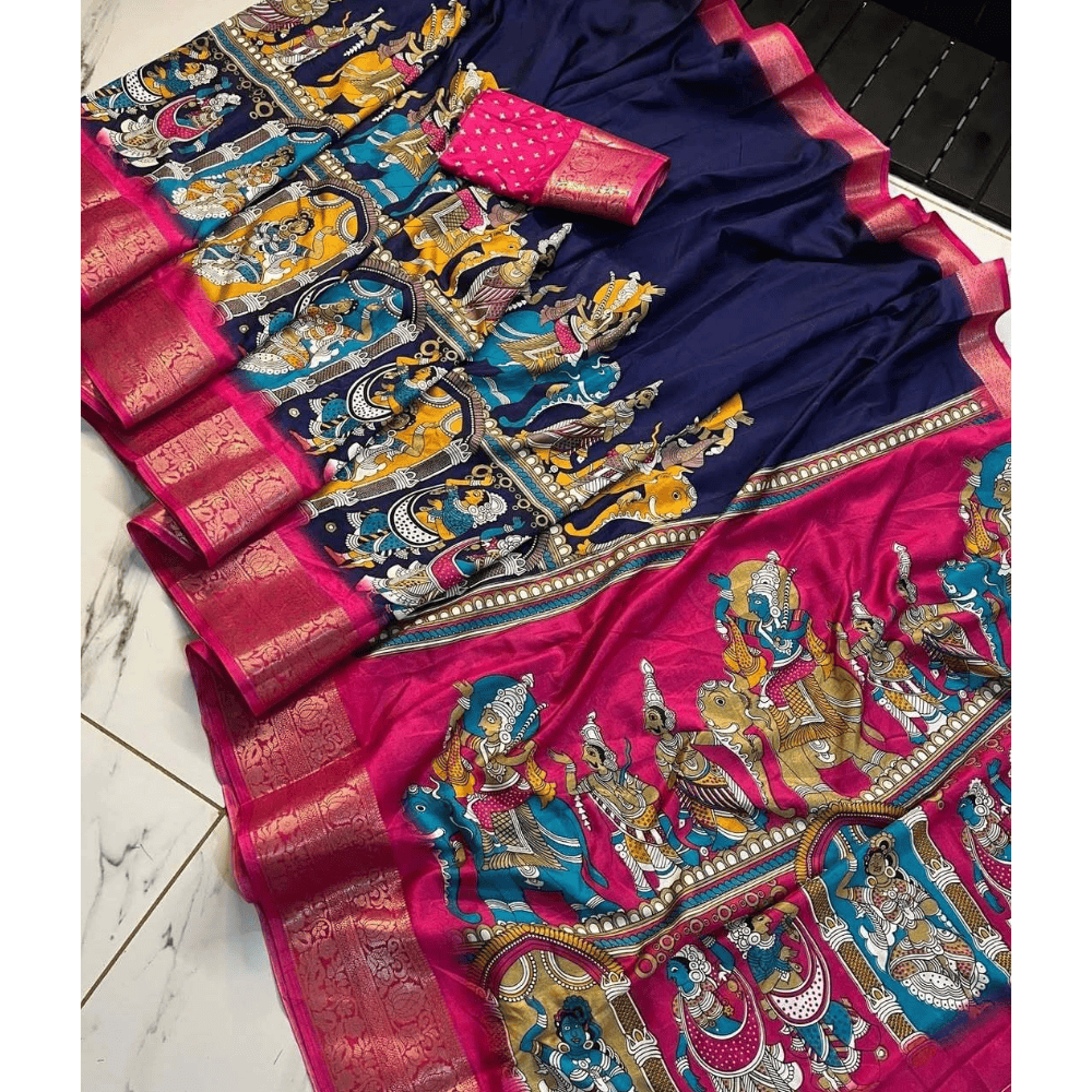 Women's Fancy Printed Dola Silk Saree with Unstitched BP (Pack of 1)