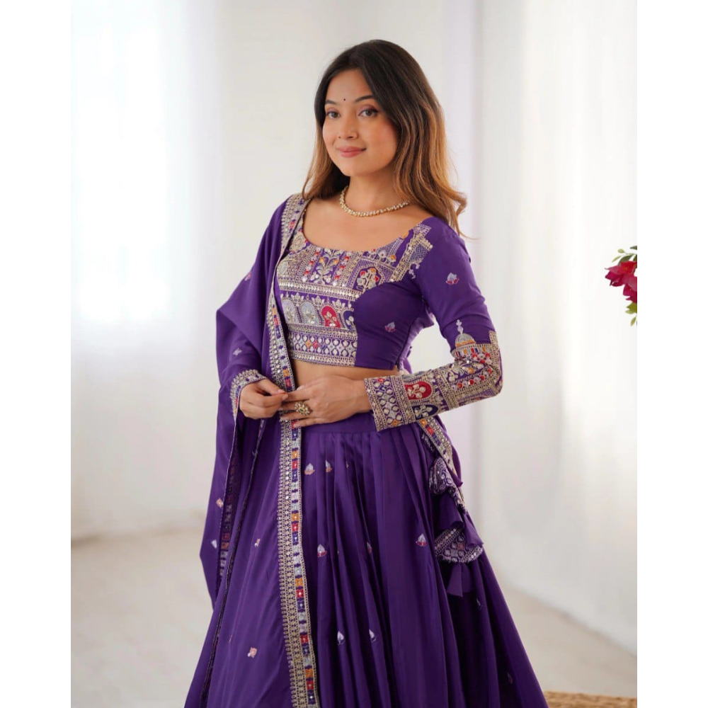 Women's Premium Embroidery Sequence Design Lehenga Choli with Dupatta Set (Pack of 1)