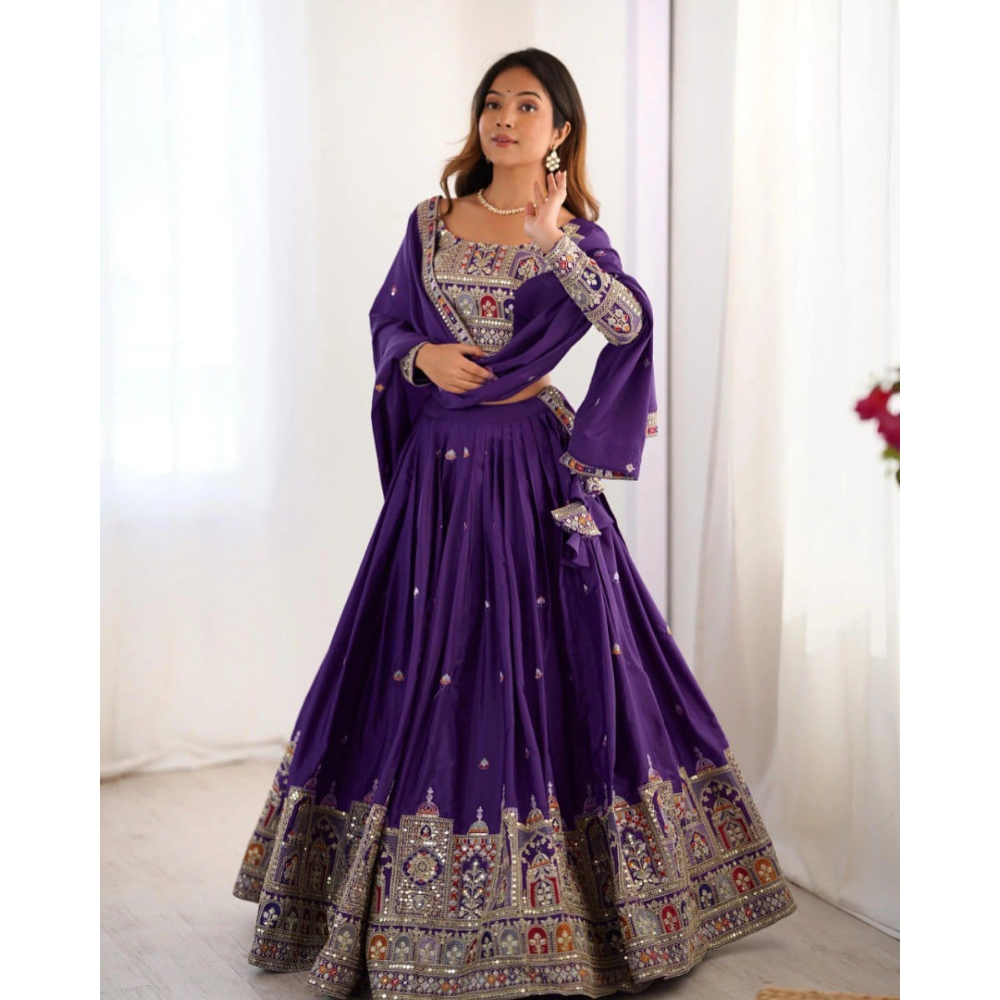 Women's Premium Embroidery Sequence Design Lehenga Choli with Dupatta Set (Pack of 1)