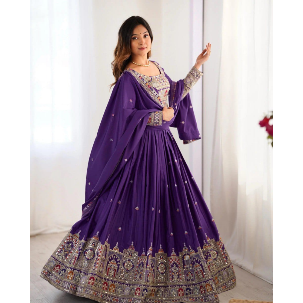 Women's Premium Embroidery Sequence Design Lehenga Choli with Dupatta Set (Pack of 1)