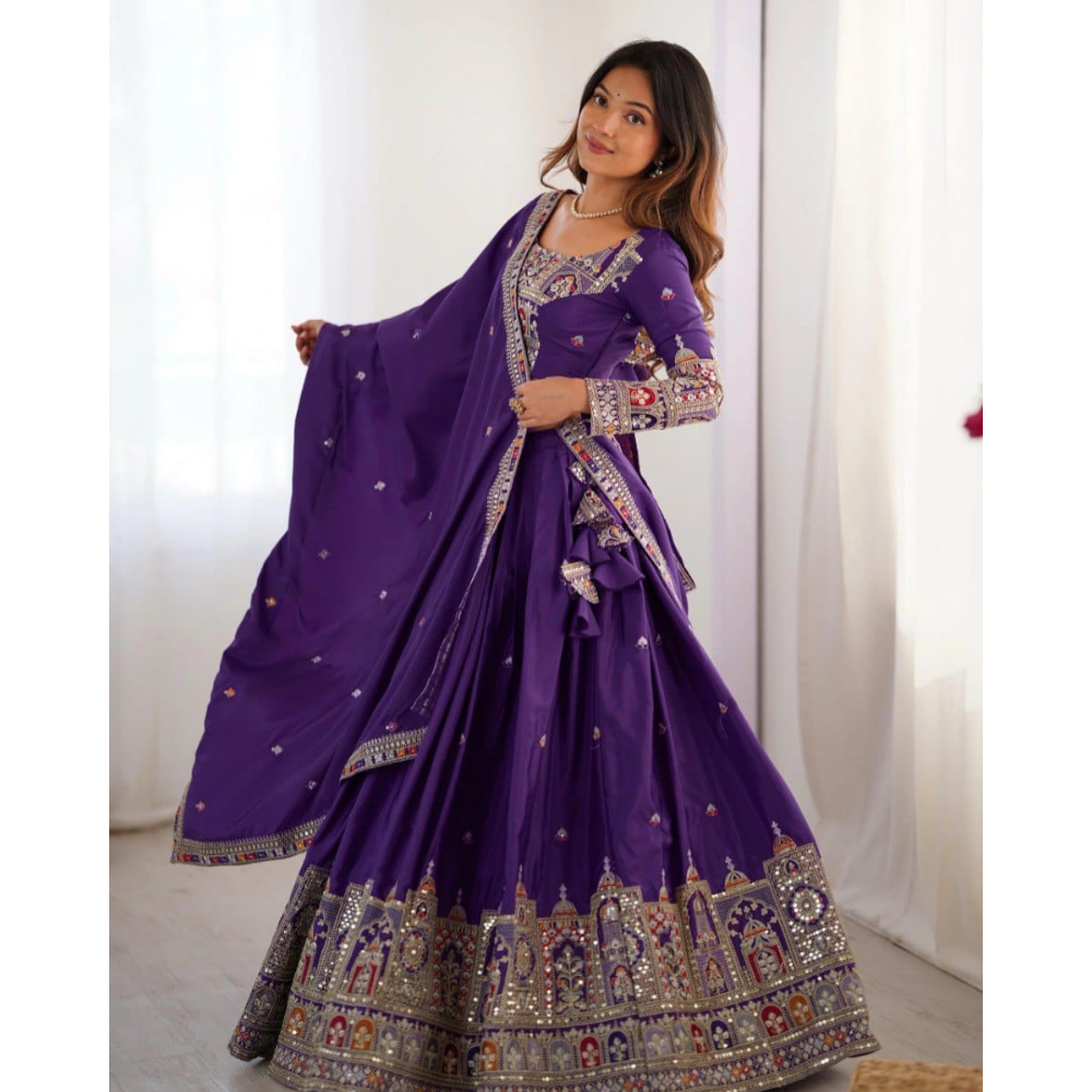 Women's Premium Embroidery Sequence Design Lehenga Choli with Dupatta Set (Pack of 1)