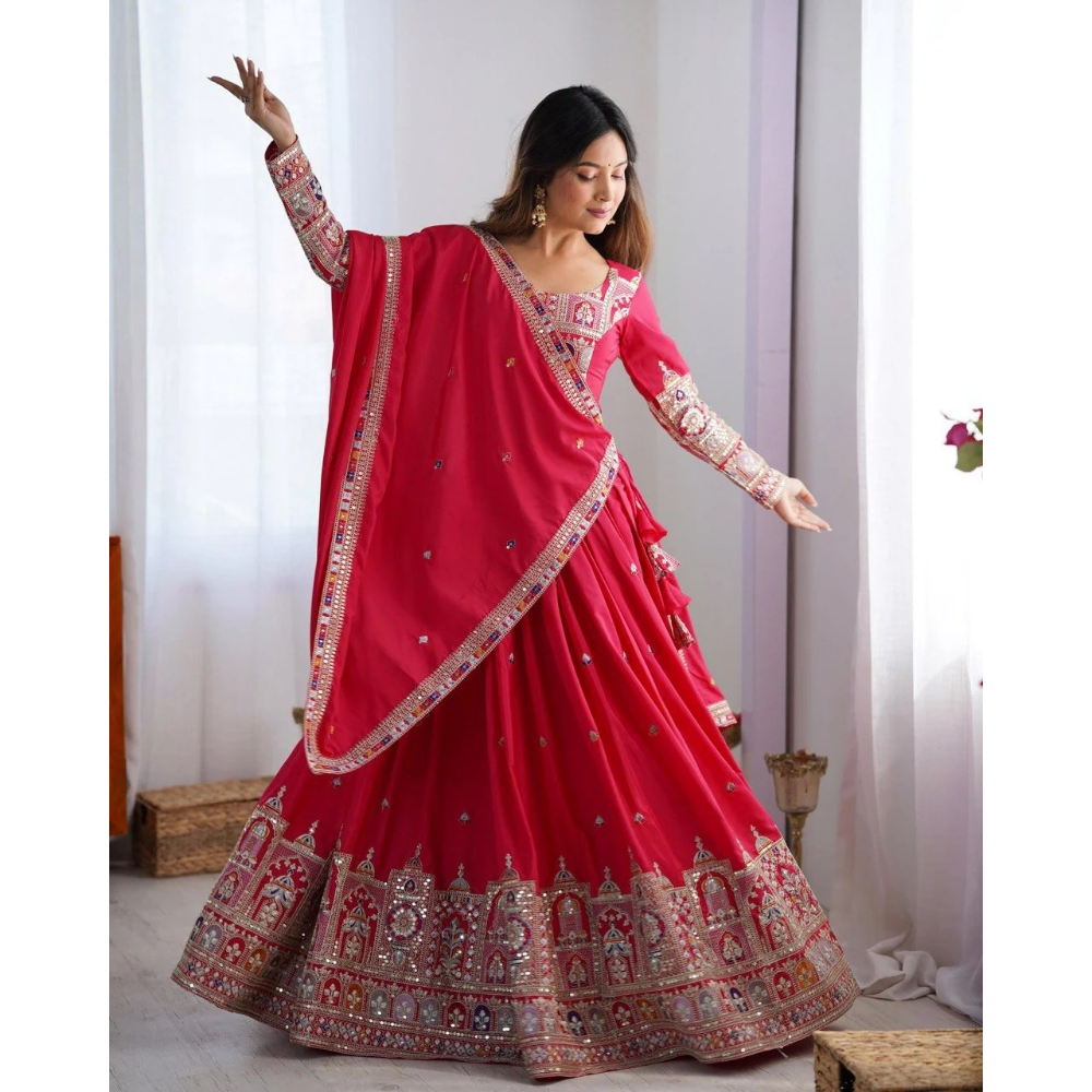 Women's Premium Embroidery Sequence Design Lehenga Choli with Dupatta Set (Pack of 1)