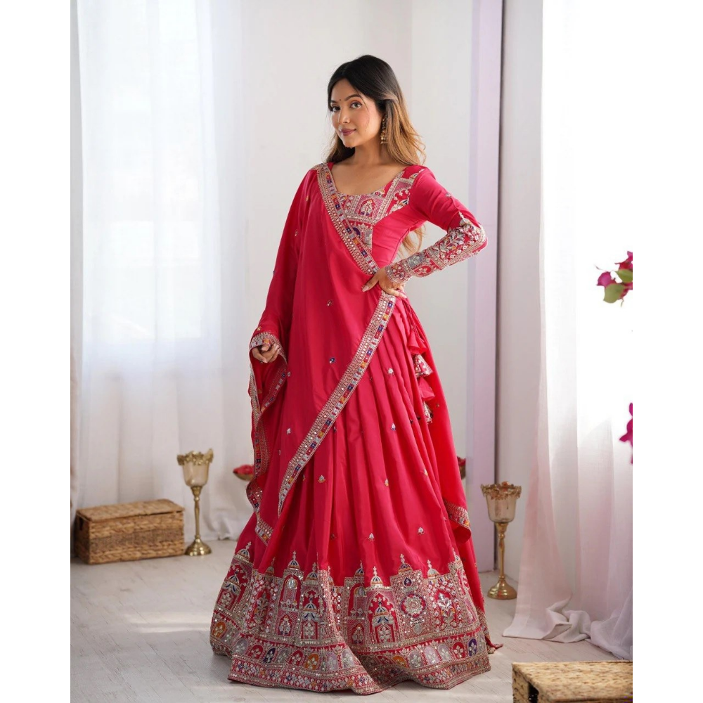 Women's Premium Embroidery Sequence Design Lehenga Choli with Dupatta Set (Pack of 1)