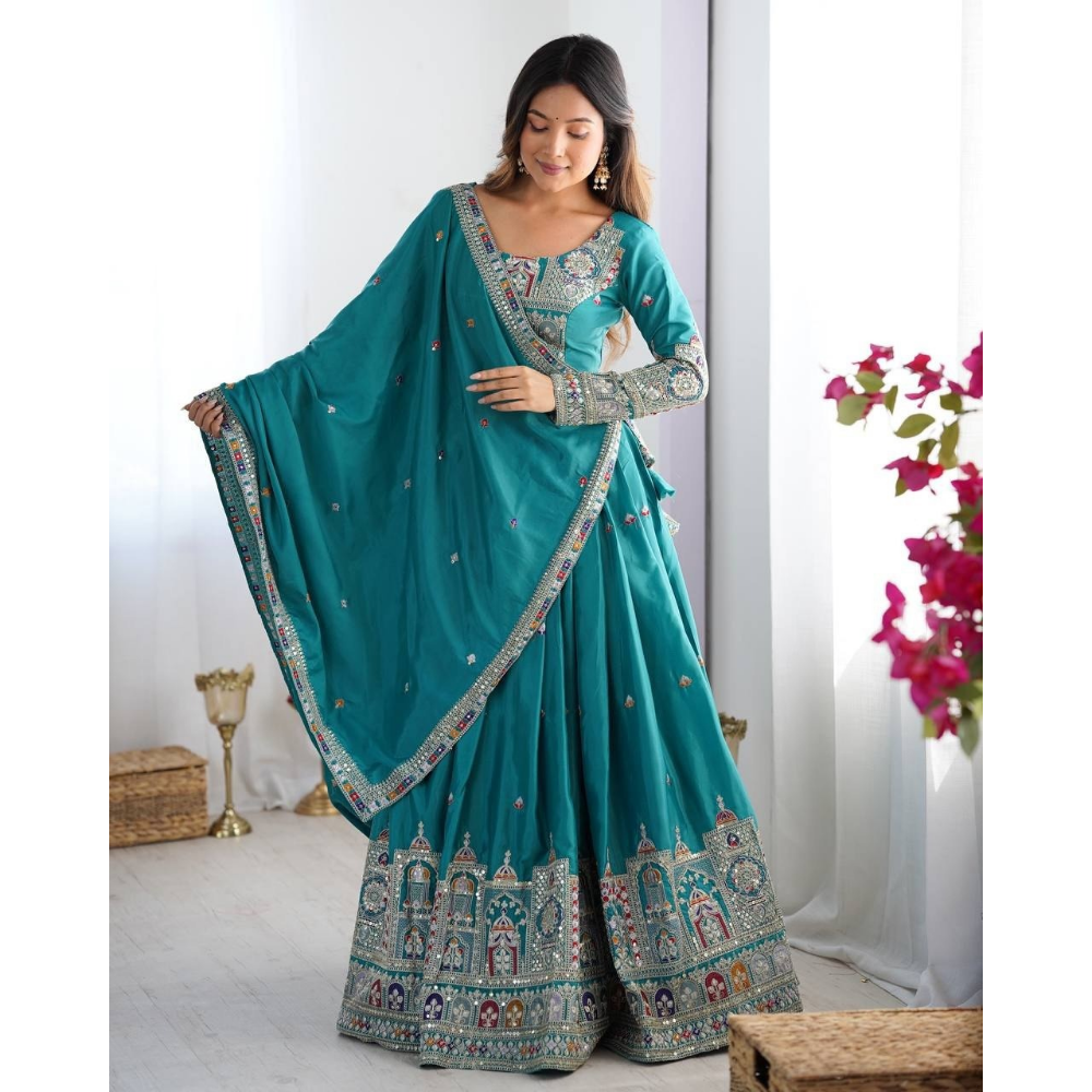 Women's Premium Embroidery Sequence Design Lehenga Choli with Dupatta Set (Pack of 1)