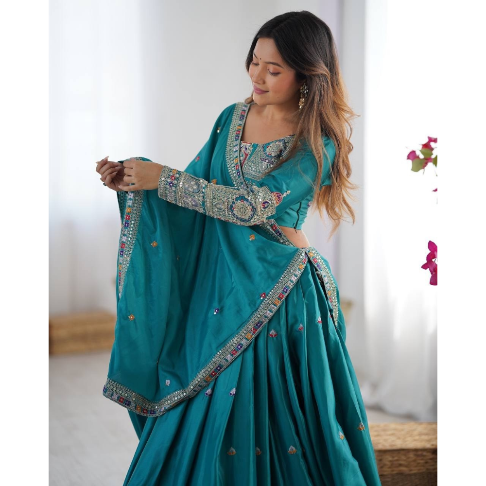 Women's Premium Embroidery Sequence Design Lehenga Choli with Dupatta Set (Pack of 1)