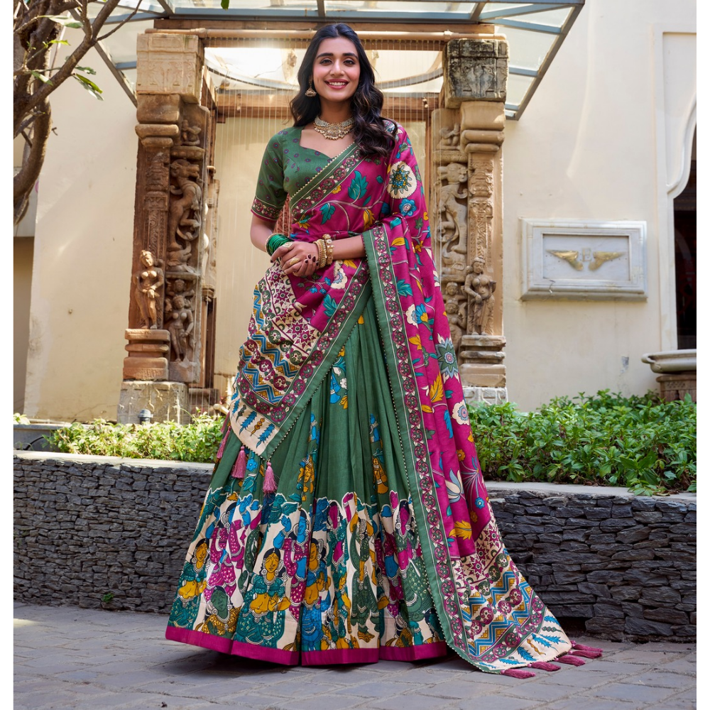 Women's Premium Tussar Silk Patola Print Lehenga Set (Pack of 1)