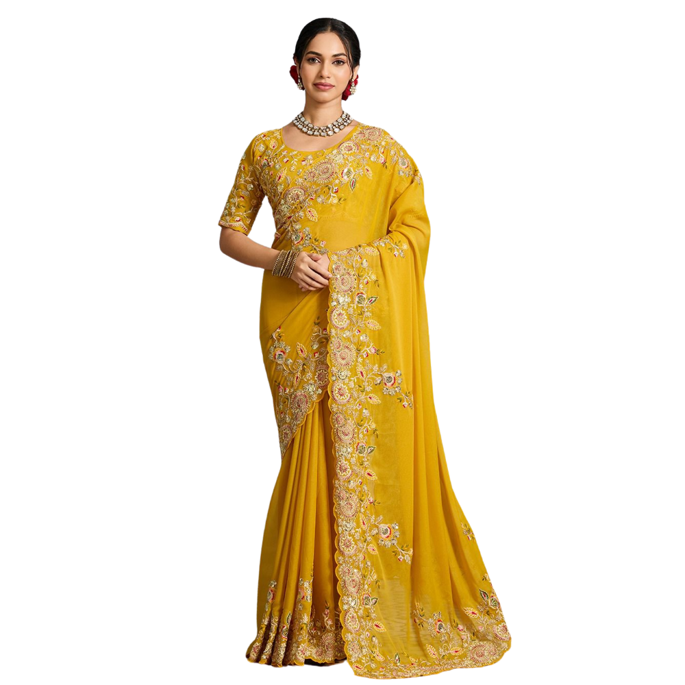 Women's Premium Party Wear Soft Georgette Saree With Unstitched BP (Pack of 1)