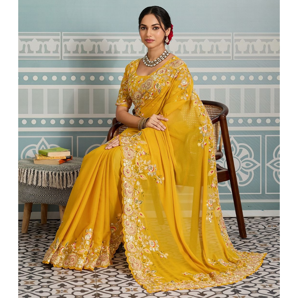 Women's Premium Party Wear Soft Georgette Saree With Unstitched BP (Pack of 1)