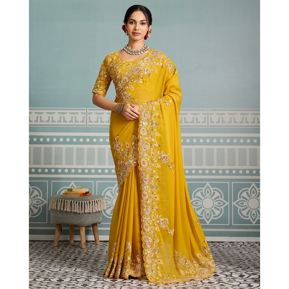 Women's Premium Party Wear Soft Georgette Saree With Unstitched BP (Pack of 1)