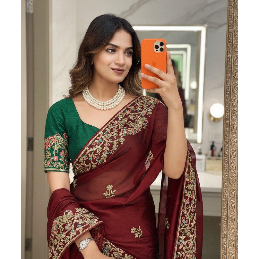 Women's Rangoli Silk Saree with Unstitched BP (Pack of 1)