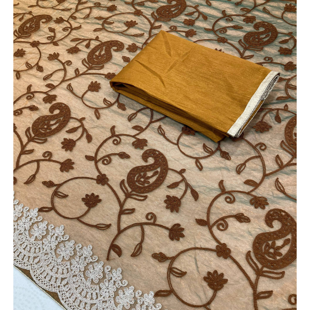 Women's Twill Net Dual Tone Saree with Unstitched BP (Pack of 1)