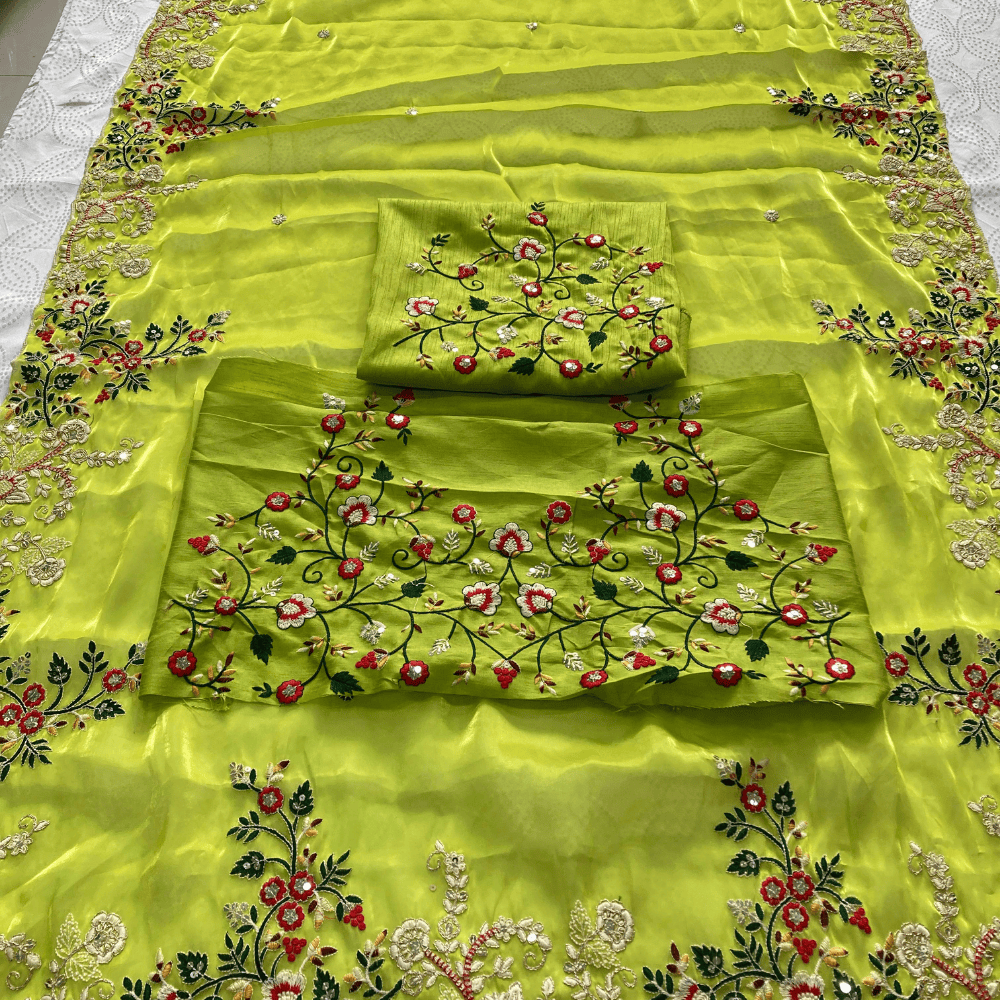 Women's Party Wear Zimmy Cho Saree with Unstitched BP (Pack of 1)