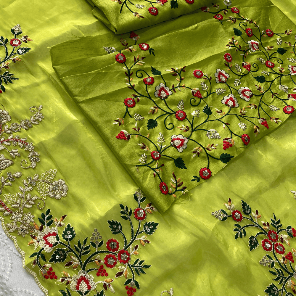 Women's Party Wear Zimmy Cho Saree with Unstitched BP (Pack of 1)