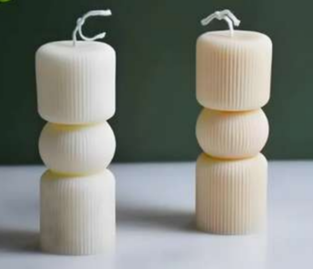 Aesthetic Triple Stack Candle Ribbed Decorative Pillar Candle for Home Décor & Gifting ( Pack of 1)