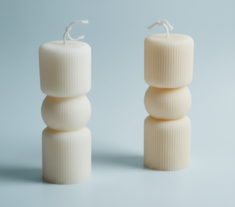 Aesthetic Triple Stack Candle Ribbed Decorative Pillar Candle for Home Décor & Gifting ( Pack of 1)