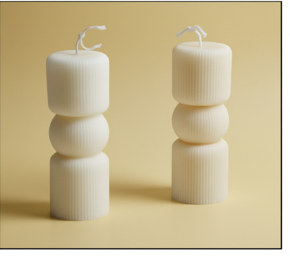 Aesthetic Triple Stack Candle Ribbed Decorative Pillar Candle for Home Décor & Gifting ( Pack of 1)