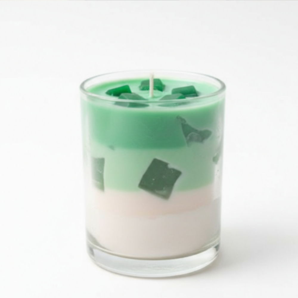 Matcha Latte Glass Candle – White & Green Shade Handcrafted Layered Jar Candle Home Decor & Aromatherapy (PACK OF 1)