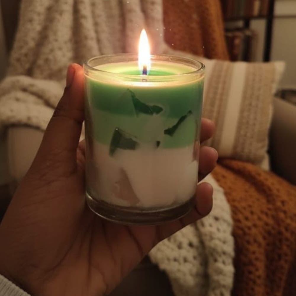 Matcha Latte Glass Candle – White & Green Shade Handcrafted Layered Jar Candle Home Decor & Aromatherapy (PACK OF 1)