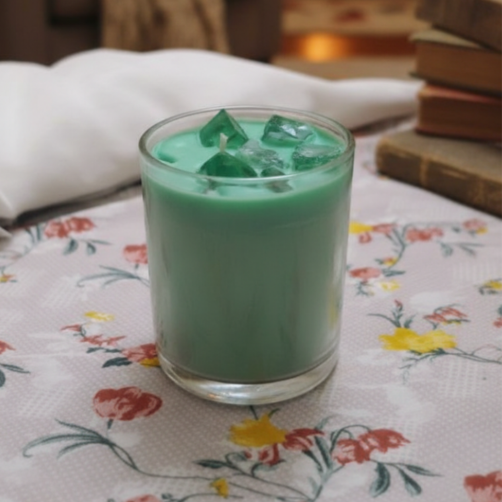 Matcha Latte Glass Candle – White & Green Shade Handcrafted Layered Jar Candle Home Decor & Aromatherapy (PACK OF 1)