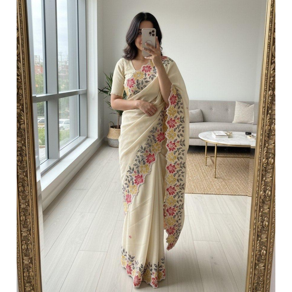 Party Wear Soft Georgette Saree with Unstitched BP (Pack of 1)