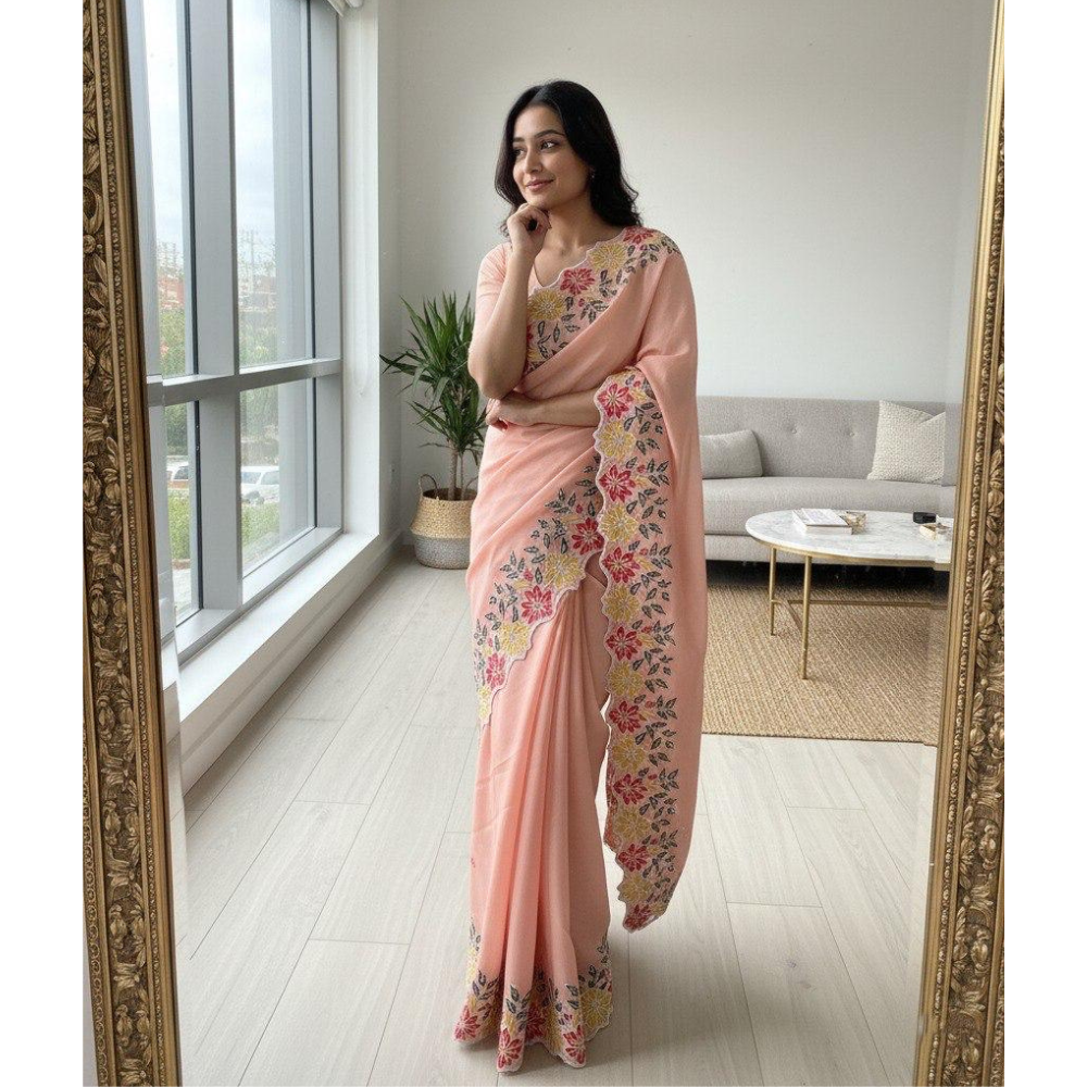 Party Wear Soft Georgette Saree with Unstitched BP (Pack of 1)