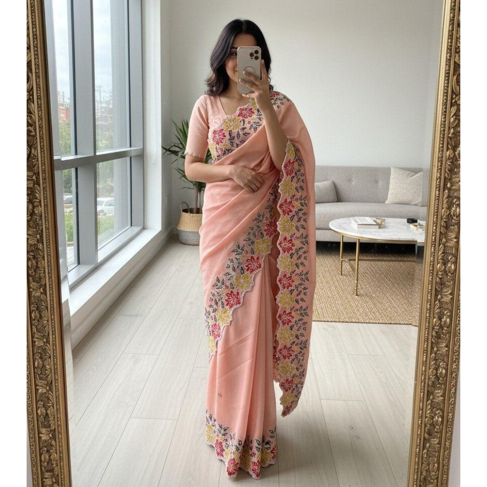 Party Wear Soft Georgette Saree with Unstitched BP (Pack of 1)