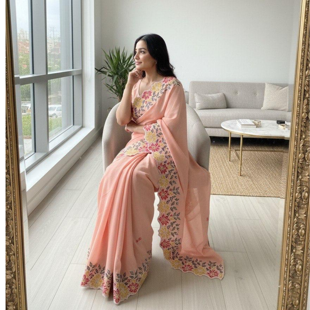 Party Wear Soft Georgette Saree with Unstitched BP (Pack of 1)