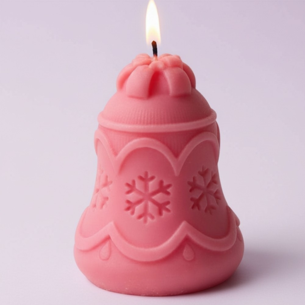 Pink Bell Shape Decorative Soy Wax Candle | Snowflake Design | Home Decor & Gift Candle ( Pack of 2 )
