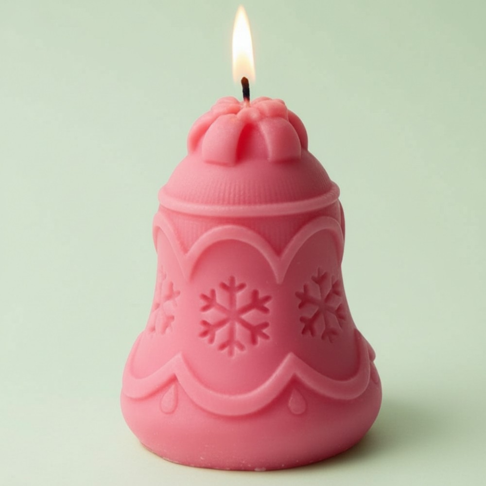 Pink Bell Shape Decorative Soy Wax Candle | Snowflake Design | Home Decor & Gift Candle ( Pack of 2 )