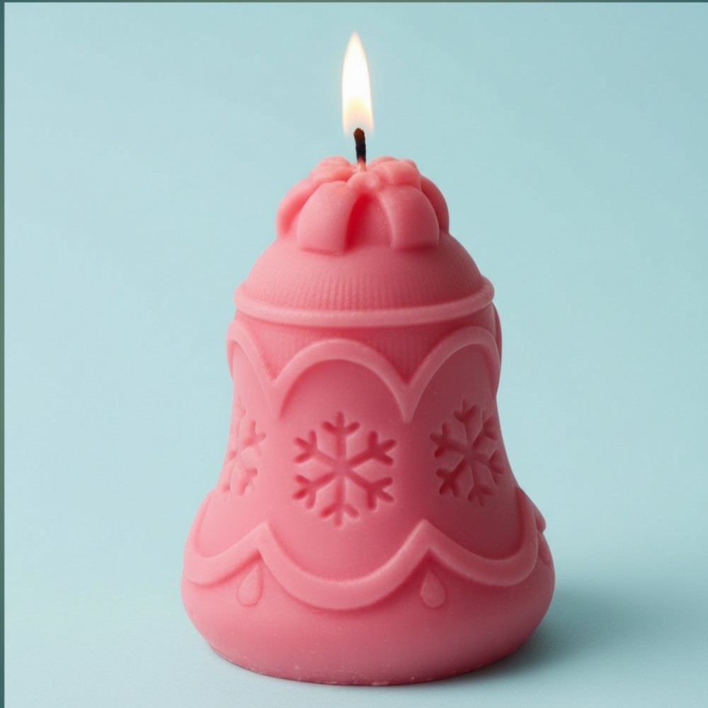 Pink Bell Shape Decorative Soy Wax Candle | Snowflake Design | Home Decor & Gift Candle ( Pack of 2 )