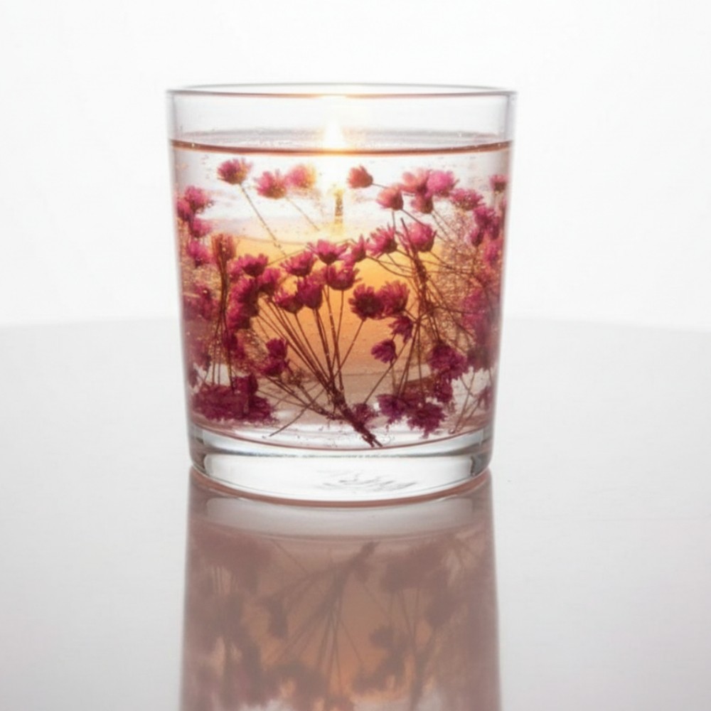 Decorative Gel Wax Flower Candle in Glass Jar for Home Décor & Gifting ( Pack of 1 )