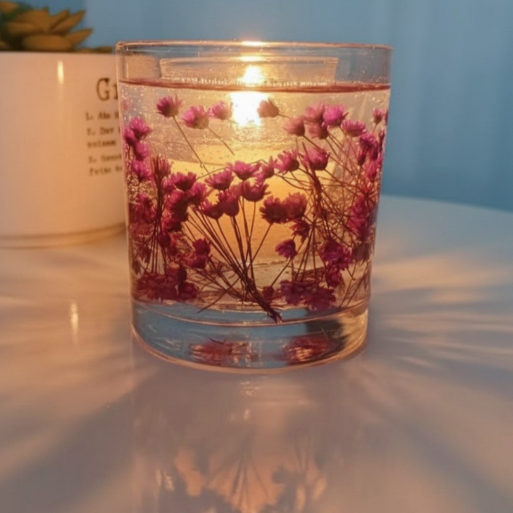 Decorative Gel Wax Flower Candle in Glass Jar for Home Décor & Gifting ( Pack of 1 )
