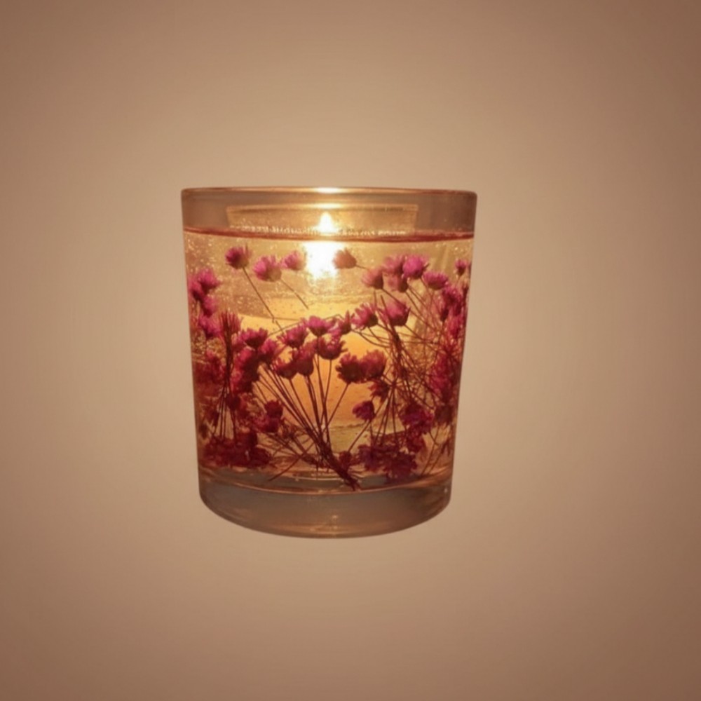 Decorative Gel Wax Flower Candle in Glass Jar for Home Décor & Gifting ( Pack of 1 )