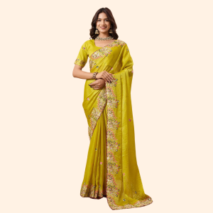 Party Wear Soft Fendy Chiffon Silk Saree with Unstitched BP (Pack of 1)