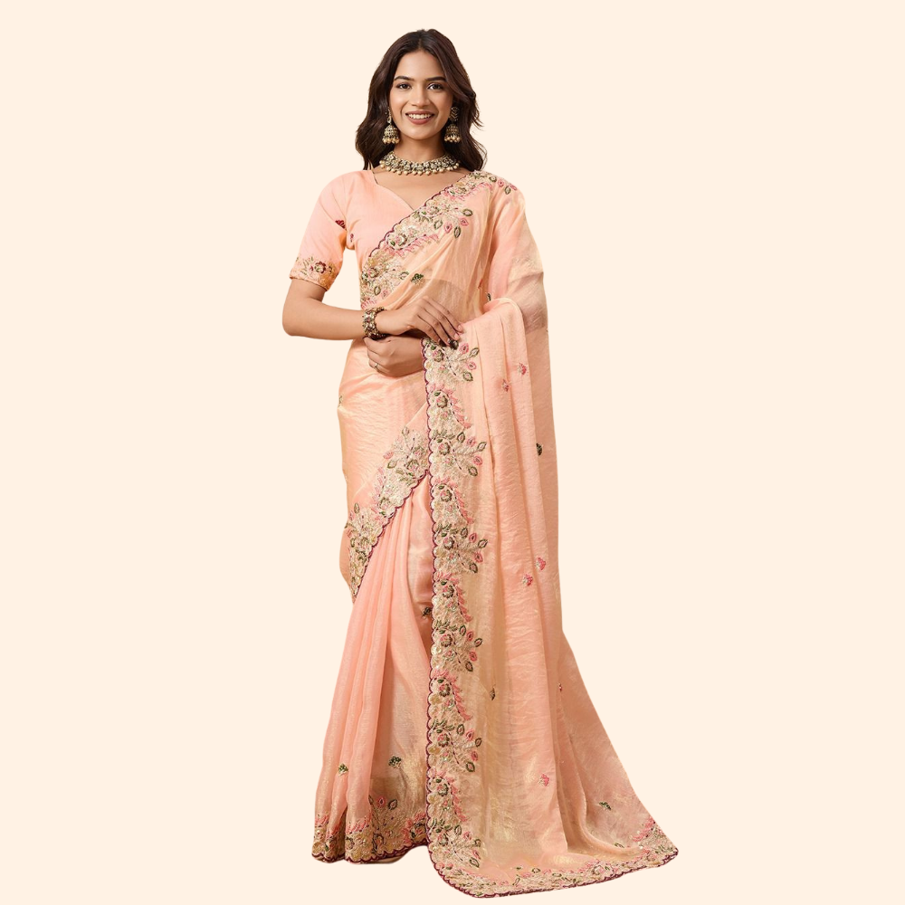 Party Wear Soft Fendy Chiffon Silk Saree with Unstitched BP (Pack of 1)