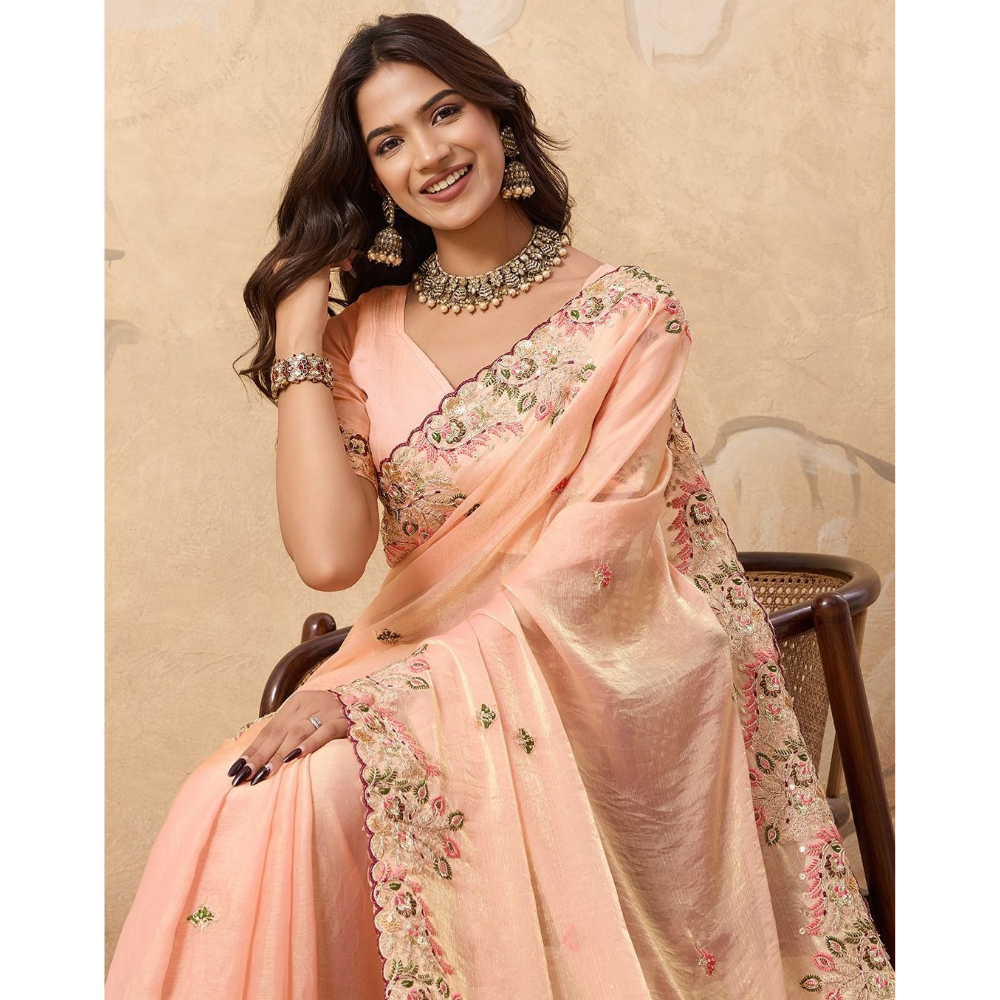 Party Wear Soft Fendy Chiffon Silk Saree with Unstitched BP (Pack of 1)