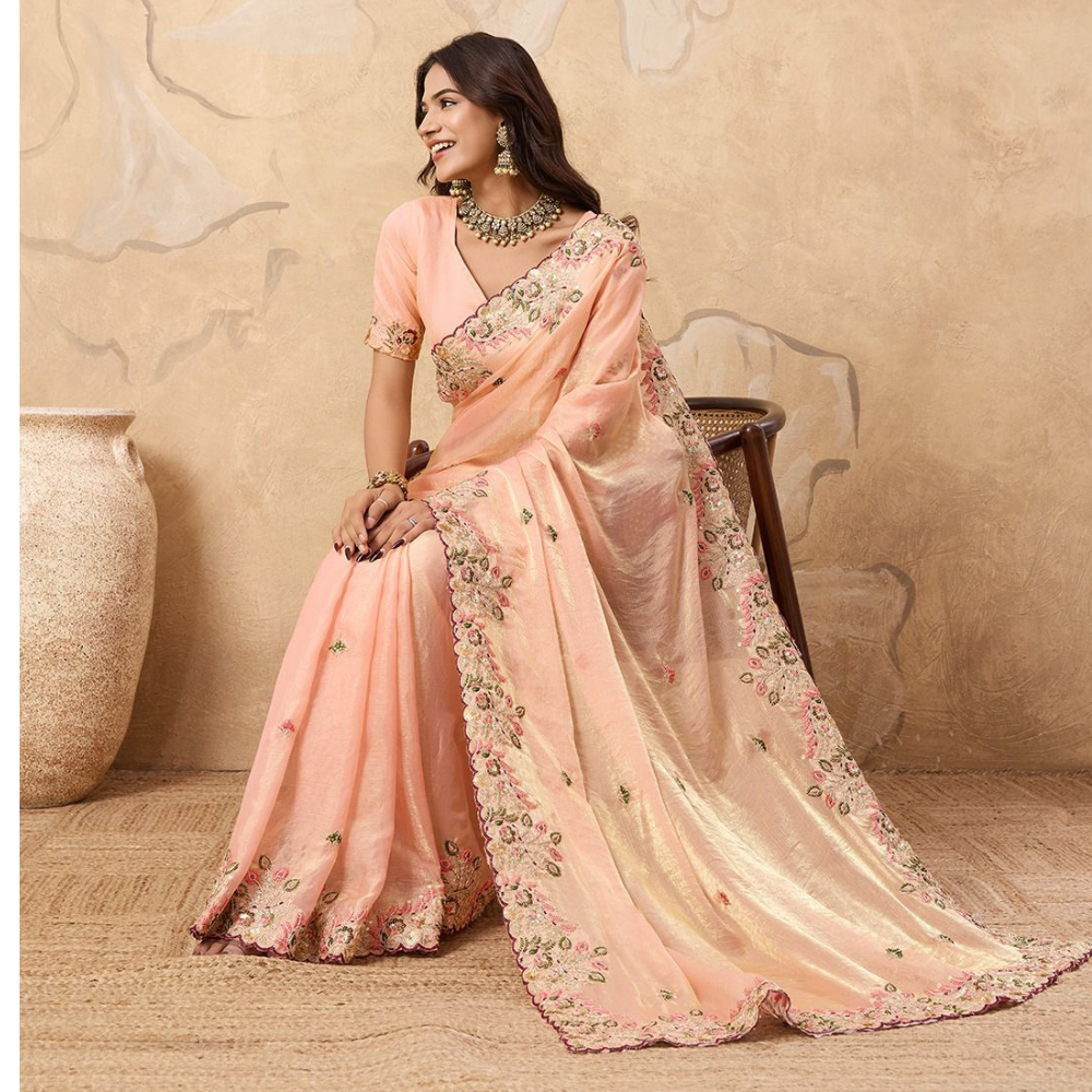 Party Wear Soft Fendy Chiffon Silk Saree with Unstitched BP (Pack of 1)