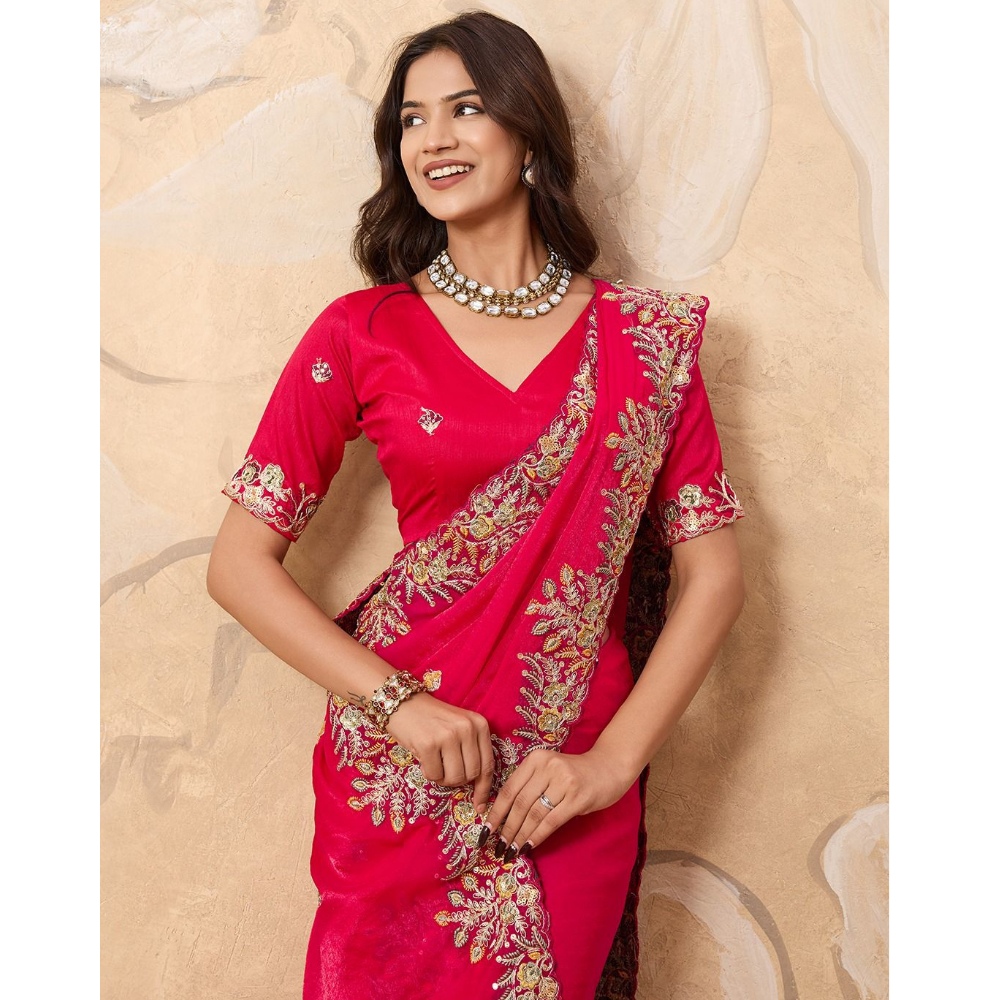 Party Wear Soft Fendy Chiffon Silk Saree with Unstitched BP (Pack of 1)