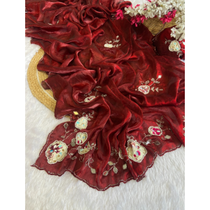 Women's Premium Fendy Satin Silk Saree with Unstitched BP (Pack of 1)