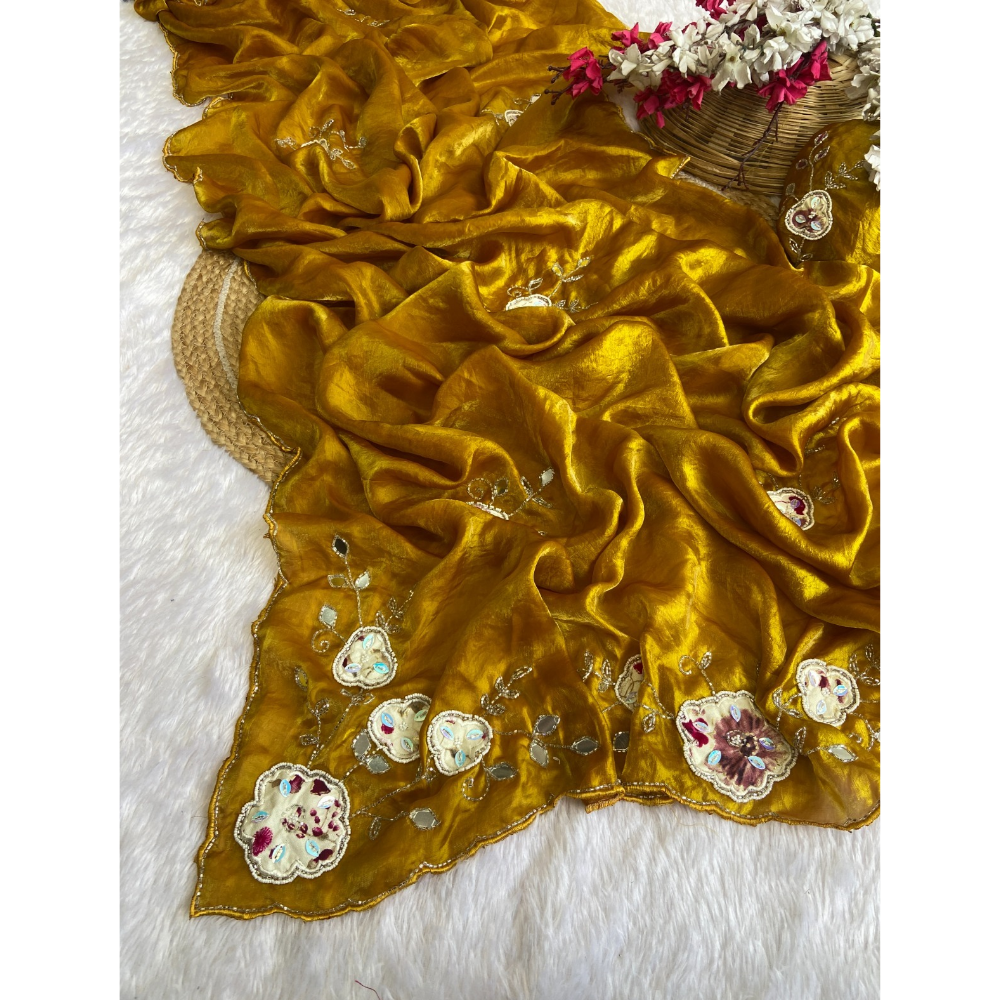 Women's Premium Fendy Satin Silk Saree with Unstitched BP (Pack of 1)