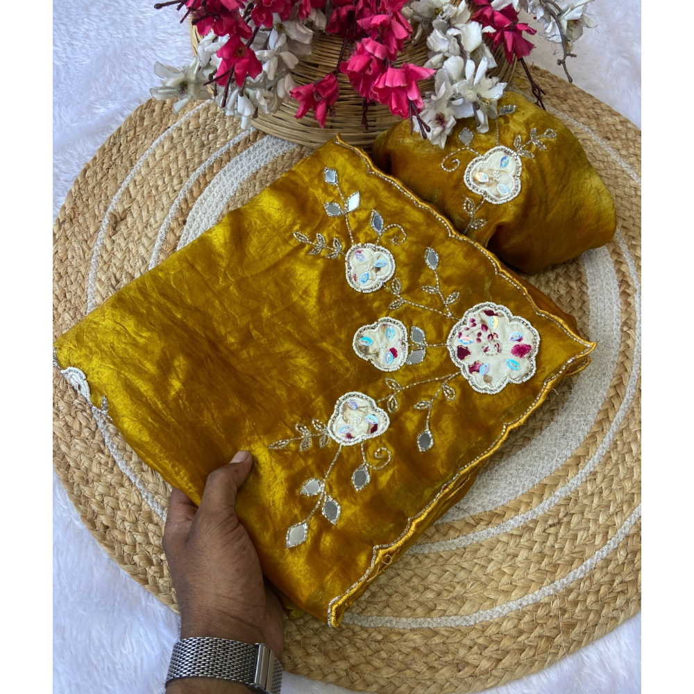 Women's Premium Fendy Satin Silk Saree with Unstitched BP (Pack of 1)