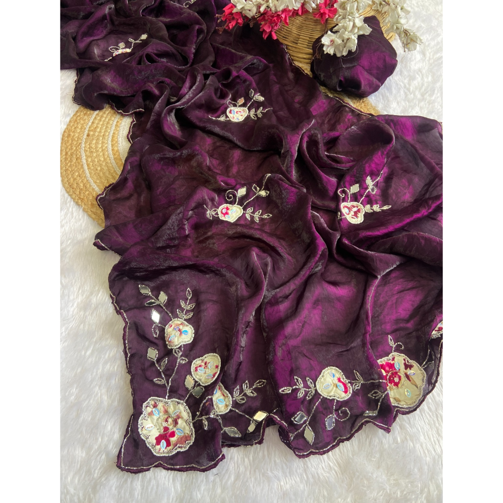 Women's Premium Fendy Satin Silk Saree with Unstitched BP (Pack of 1)