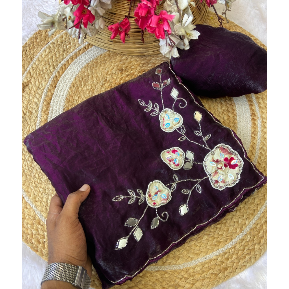 Women's Premium Fendy Satin Silk Saree with Unstitched BP (Pack of 1)