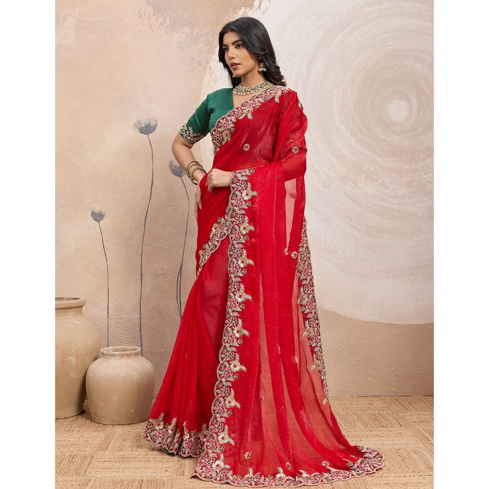 Party Wear Soft Silk Space Saree with Unstitched BP for Women (Pack of 1)