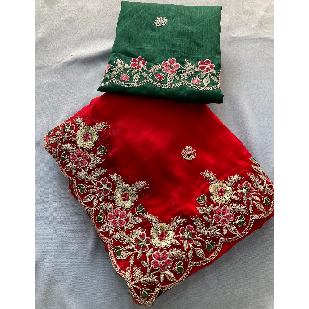 Party Wear Soft Silk Space Saree with Unstitched BP for Women (Pack of 1)