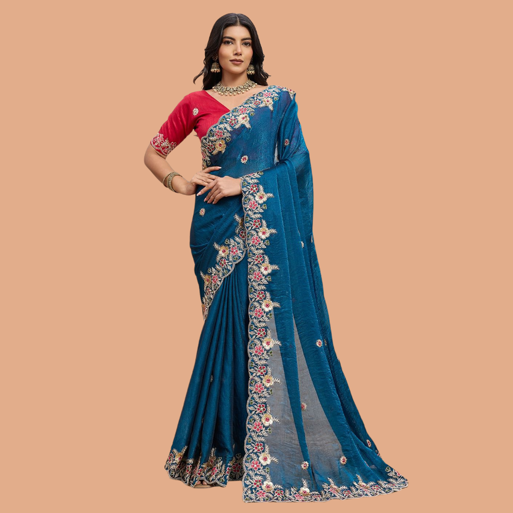 Party Wear Soft Silk Space Saree with Unstitched BP for Women (Pack of 1)