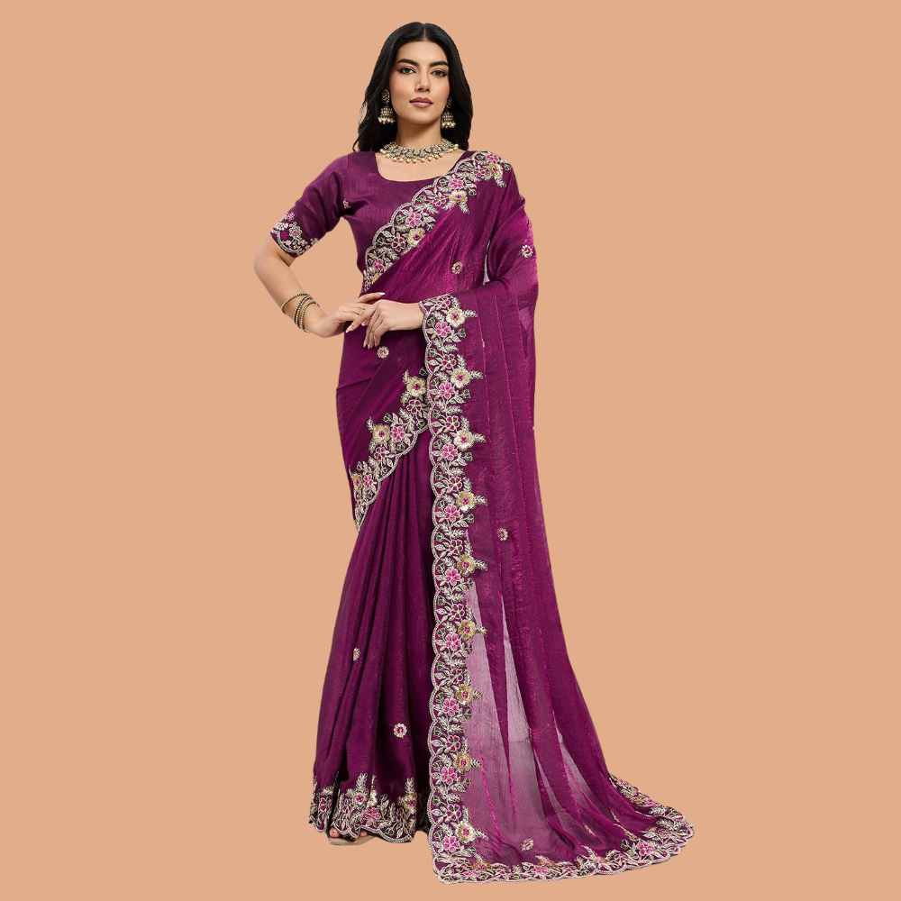 Party Wear Soft Silk Space Saree with Unstitched BP for Women (Pack of 1)