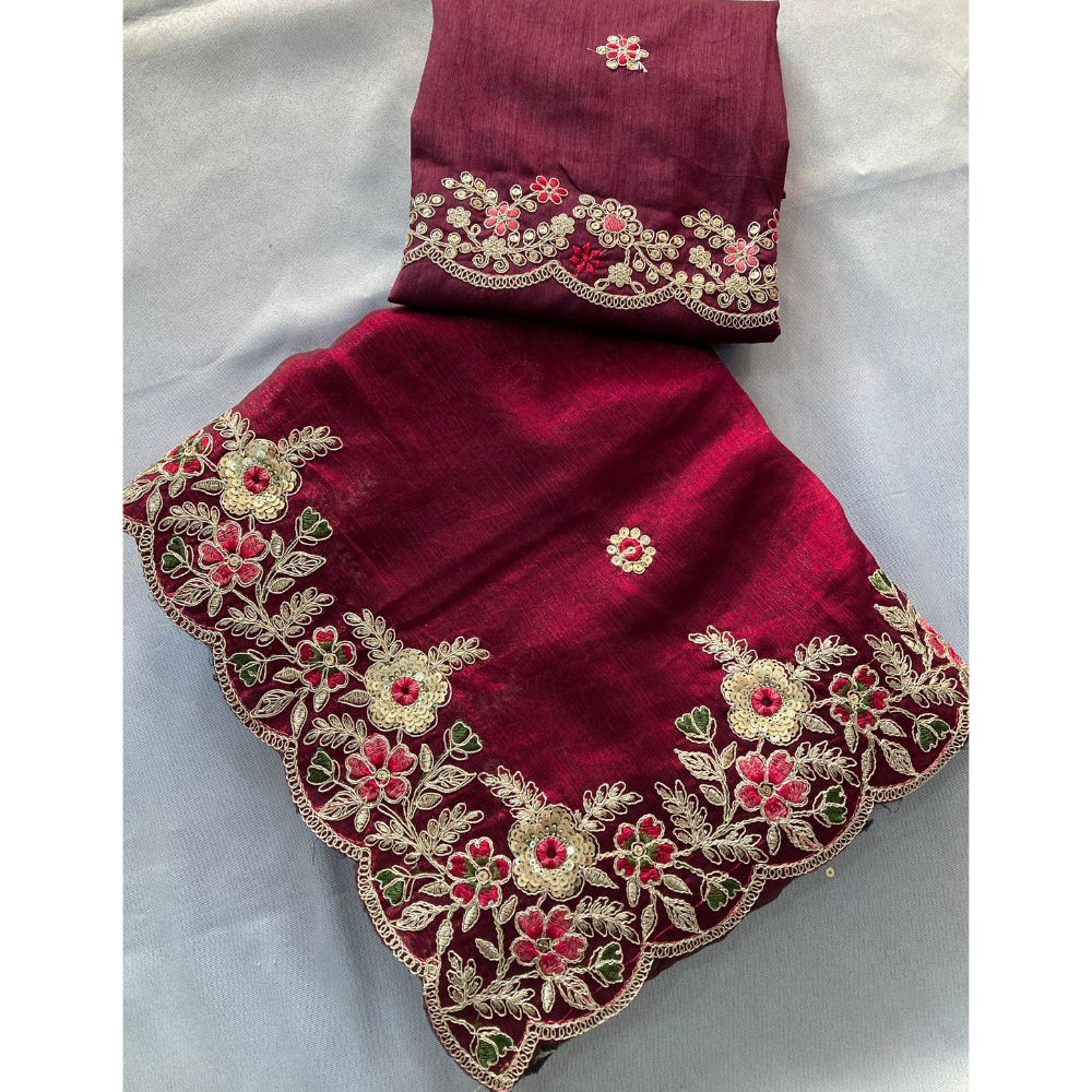 Party Wear Soft Silk Space Saree with Unstitched BP for Women (Pack of 1)