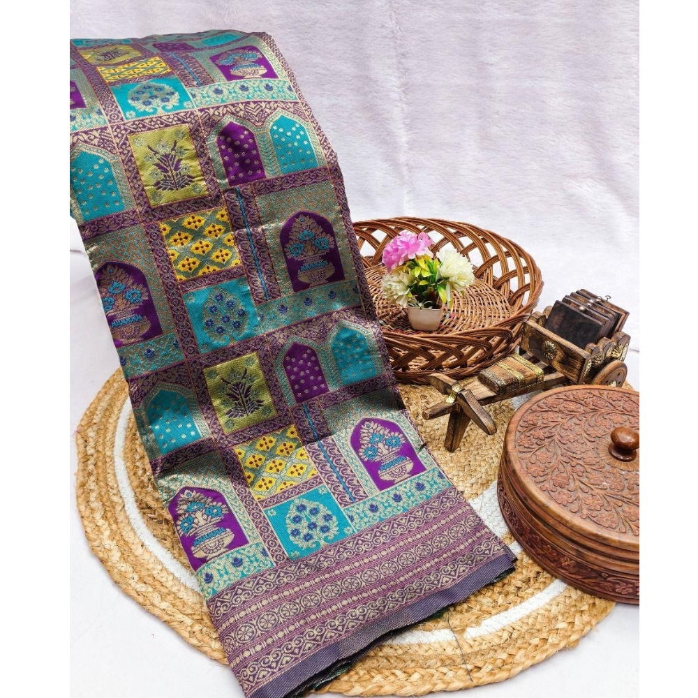 Banarasi Soft Silk Saree with Unstitched BP for Women (Pack of 1)