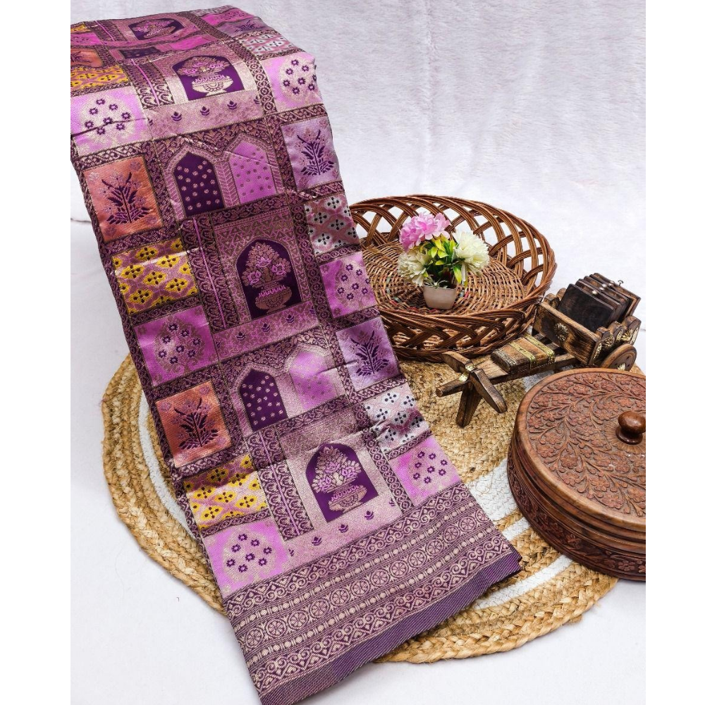 Banarasi Soft Silk Saree with Unstitched BP for Women (Pack of 1)